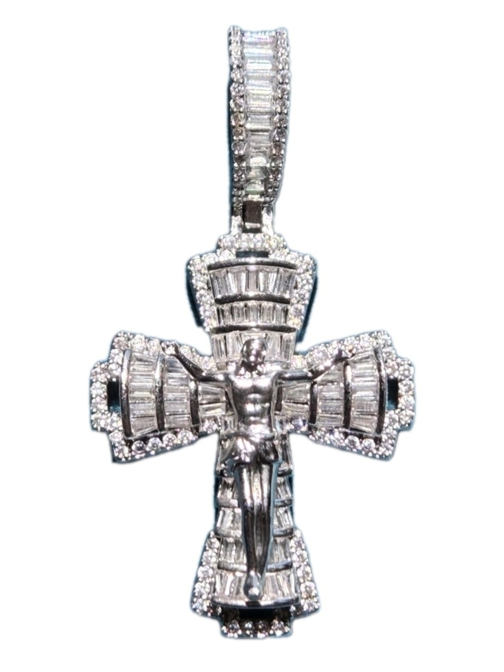 Iced Out Jesus Cross Pendant/ 925 Sterlin Silvr w Mossinite Stones NEW - Picture 8 of 12